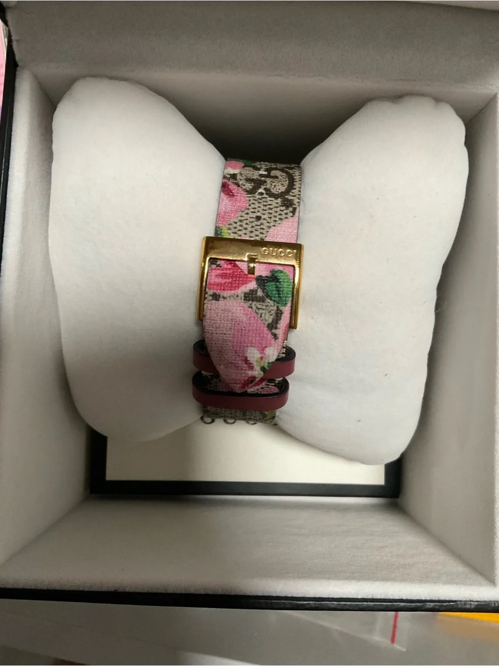Gucci Gold-Tone Watch with Pink Floral Strap
